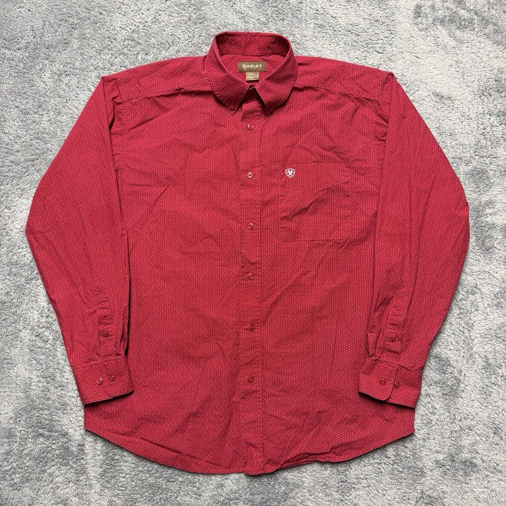Ariat Shirt Mens L Red Geometric Long Sleeve Button Down Western Cowboy Rodeo